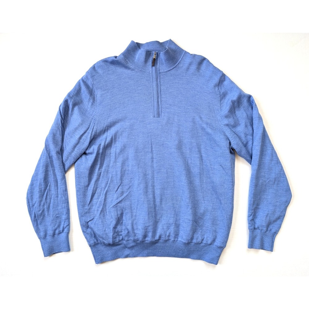 Fairway & Greene The‎ Natural Mens XL Baruffa Merino 100% Wool 1/4 Zip Blue Golf